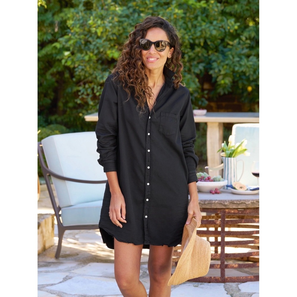 Frank & Eileen MARY Black Famous Denim Shirt Dress Italian Cotton Distressed S